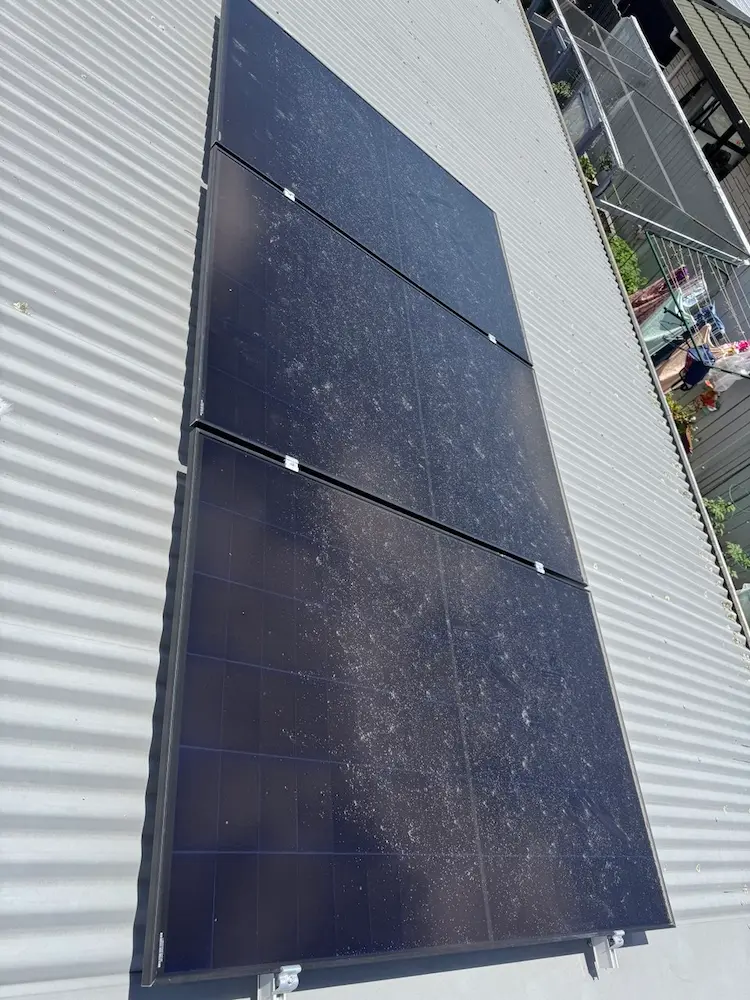 Solar panels covered in grime before cleaning in Papamoa