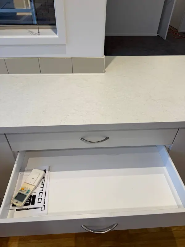 Clean living room drawer and benchtop after move-out cleaning in Tauranga